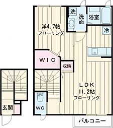 グランエスト武蔵小山 2階1LDKの間取り
