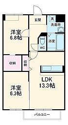 名鉄豊田線 浄水駅 徒歩7分の賃貸アパート 2階2LDKの間取り