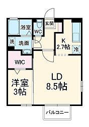 ヴィクトワールII 2階1Kの間取り