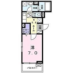 サニーフラット 3階1Kの間取り