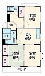 シベール二番館 4階3DKの間取り