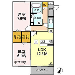 クレールB棟 2LDKの間取図画像