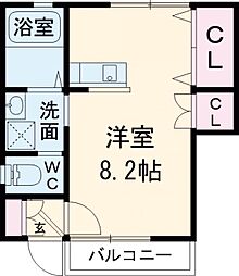Ｗｏｏｄｙ　ｐａｒｋ 1階ワンルームの間取り