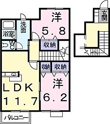 エバーグリーン 2LDKの間取図画像