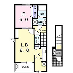 プラシードS 1LDKの間取図画像