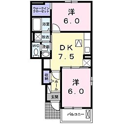 グランツきたじま1 2DKの間取図画像