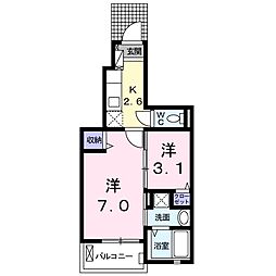 アビタシオン高柳 1SKの間取図画像