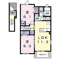 コッティ・オリーブB 2LDKの間取図画像