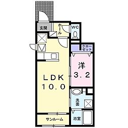 チッタデラステラB 1LDKの間取図画像