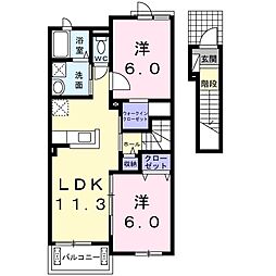 JR東海道本線 袋井駅 バス15分 深見東下車 徒歩7分の賃貸アパート 2階2LDKの間取り