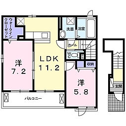 プランドール弐番館 2LDKの間取図画像