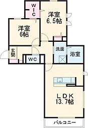 アンリエッタ 1階2LDKの間取り