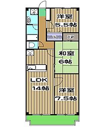 アメニティ双ケ丘 2階3LDKの間取り