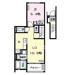 エムズステージ　V 2階1LDKの間取り