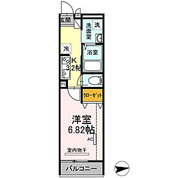 メイプルプレイス 2階1Kの間取り