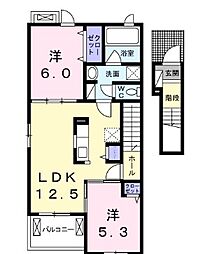 カーサドマーニB 2LDKの間取図画像