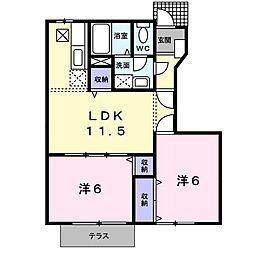 クレスト菱木 2LDKの間取図画像