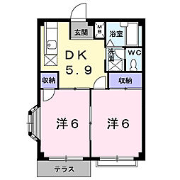 深堀ハイツ2 2DKの間取図画像