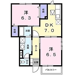 オアシスA 2DKの間取図画像