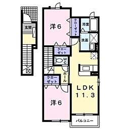 コモディダB 2LDKの間取図画像