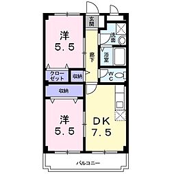 スカイハイツはなぶさ 3階2DKの間取り
