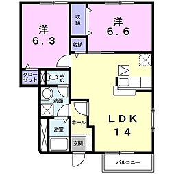 グリーンハイツ宮町A 2LDKの間取図画像