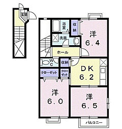 上信電鉄 上州一ノ宮駅 徒歩9分の賃貸アパート 2階3DKの間取り
