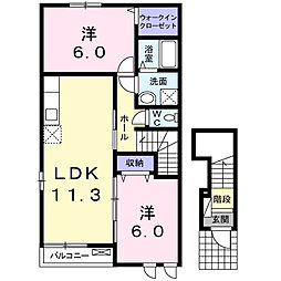 名鉄河和線 八幡新田駅 徒歩13分の賃貸アパート 2階2LDKの間取り