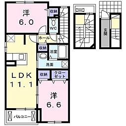 エクセランＶ 3階2LDKの間取り