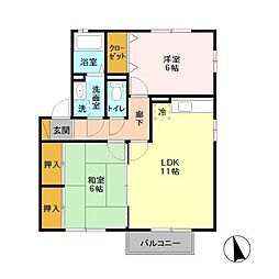 エスコルタ新町B 2LDKの間取図画像