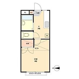 サンパレスオノ 2階1Kの間取り