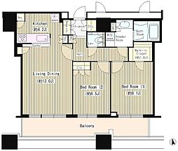 クレストプライムタワー芝 1607 16階2LDKの間取り