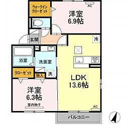 ラベージュ 202 2階2LDKの間取り