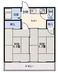 住谷アパートA棟 2階2Kの間取り