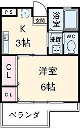 カミムラビルオルヴィエート 1Kの間取図画像