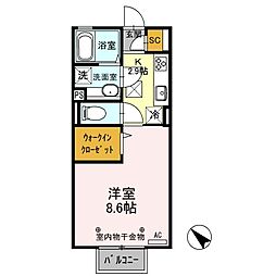 デュナミスII 2階1Kの間取り
