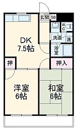 ファベール西浦和I 4階2DKの間取り
