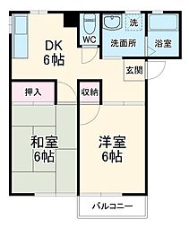 フロンティアハイツ 2階2DKの間取り