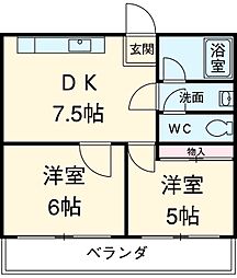 共立マンション 2DKの間取図画像