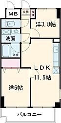 藤和シティホームズ新宿余丁町 2LDKの間取図画像