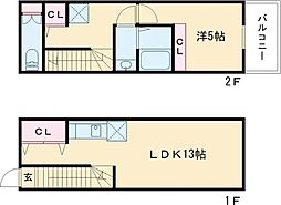 京王線 芦花公園駅 徒歩8分の賃貸アパート 2階1LDKの間取り