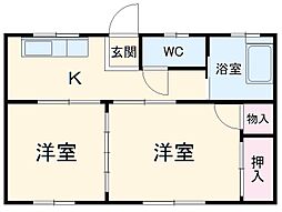 小野アパート2 2Kの間取図画像
