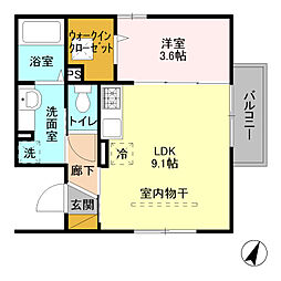 アビターレ浦和A 1DKの間取図画像