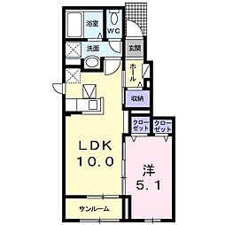 シャン・ド・フルール1 1LDKの間取図画像