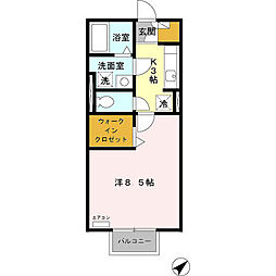 アリビオ里中 1Kの間取図画像