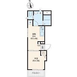 カーサリリー 1階1DKの間取り