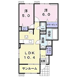 クレアール桑名B 2LDKの間取図画像