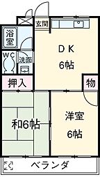 小島マンション 2DKの間取図画像