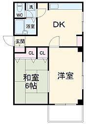 田町恒産ハイツ 2DKの間取図画像