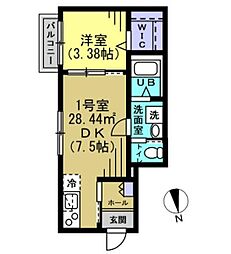ヴィラ北松戸 1階1DKの間取り